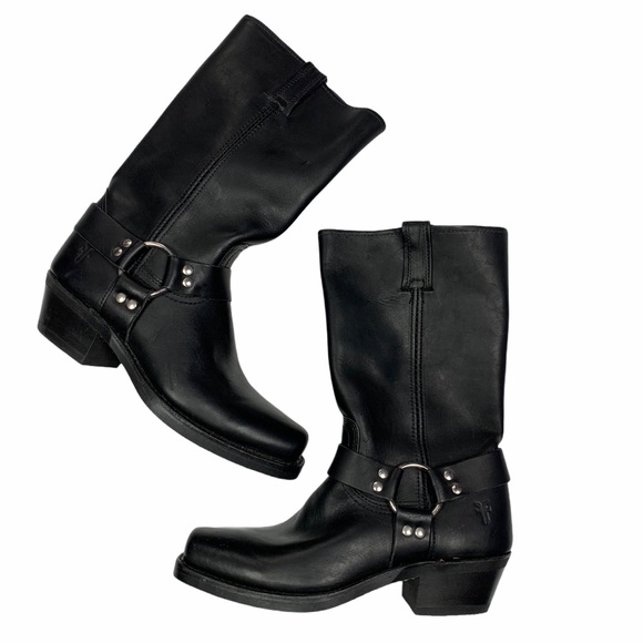 Frye Shoes - Frye Black Harness Leather Western Low Heel Boots
